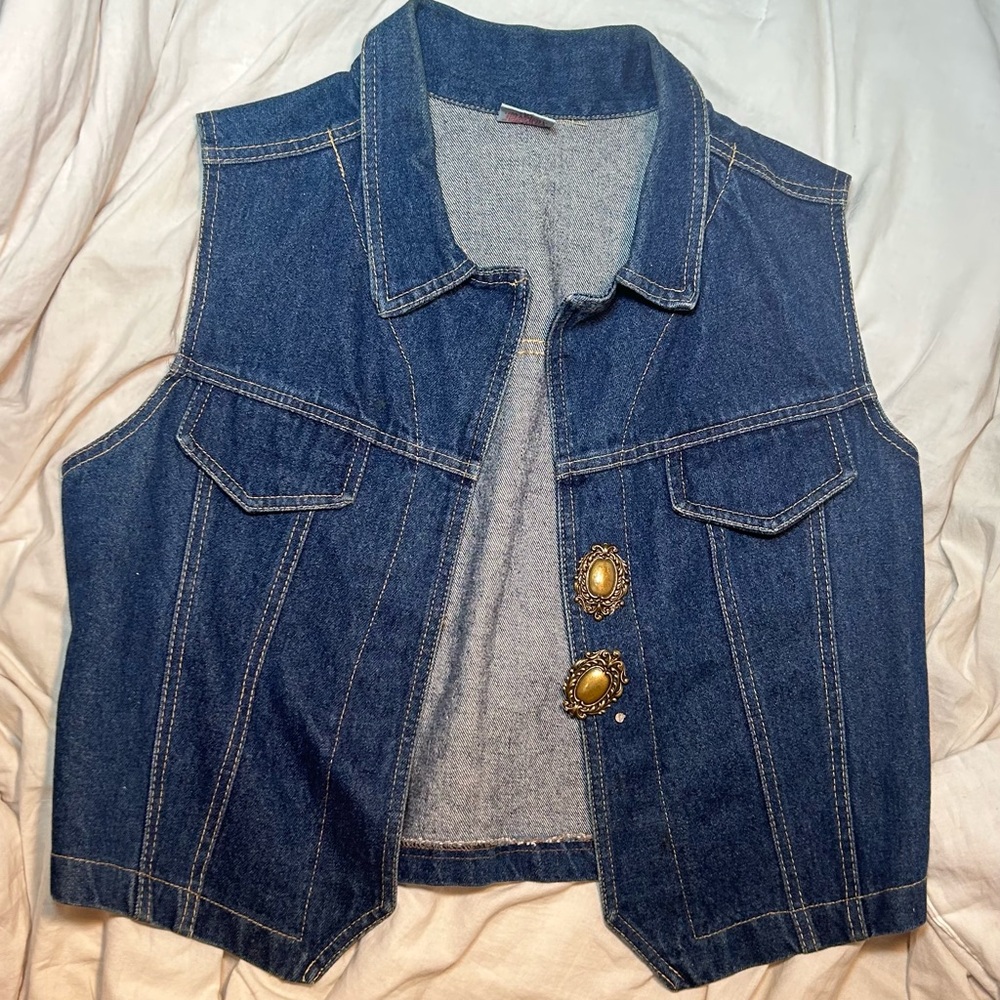 Stylish Blue Denim Vest with Gold Buttons